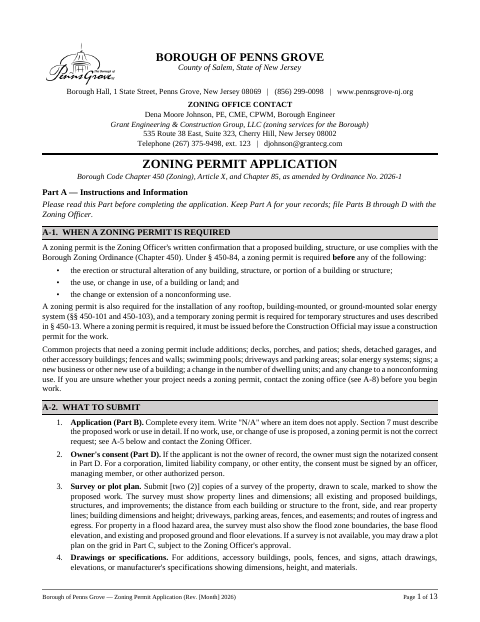 First page of the Zoning Permit Application