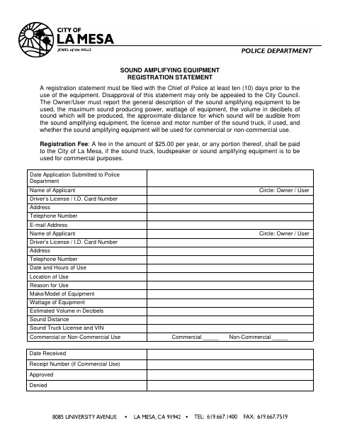 First page of the Sound Amplifying Equipment Registration Statement