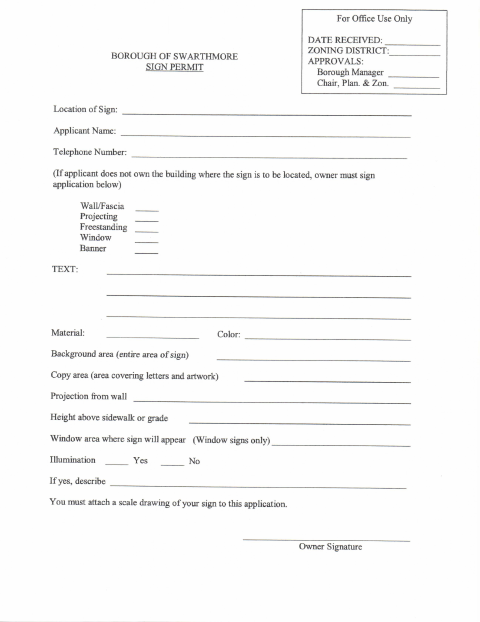 First page of the Sign Permit Application