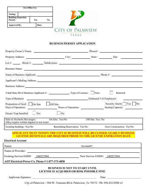 First page of the Business Permit Application