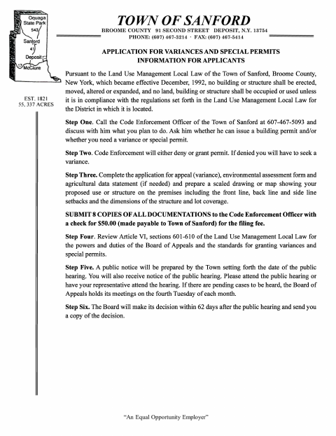 First page of the Variance & Special Use Permit Application