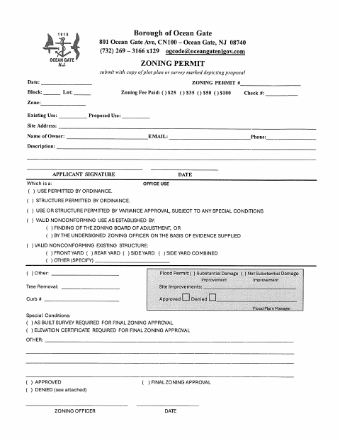 First page of the Zoning Permit Application