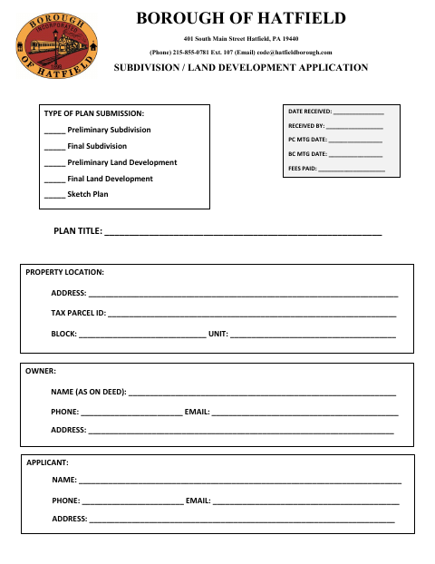 First page of the Subdivision / Land Development Application