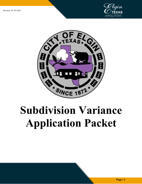 First page of the Subdivision Variance Application Packet