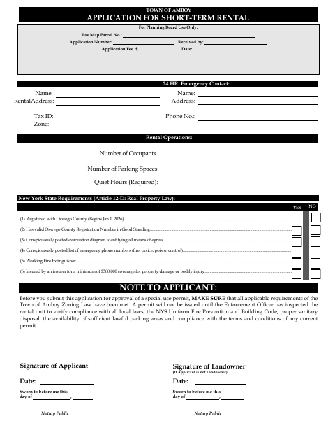 First page of the Application for Short-Term Rental