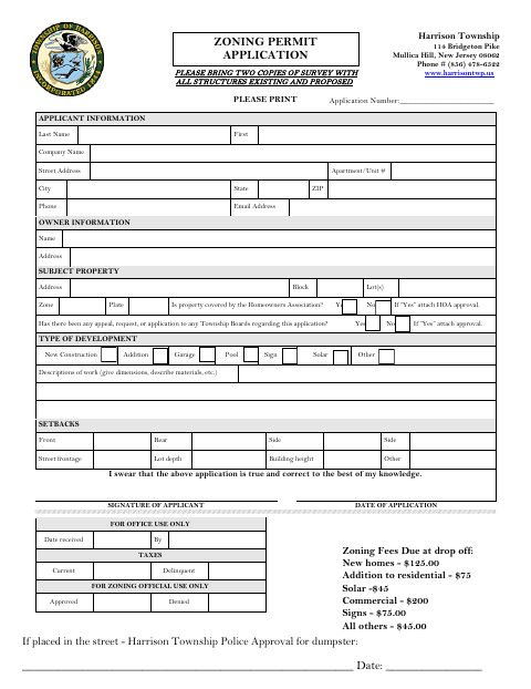 First page of the Zoning Permit Application