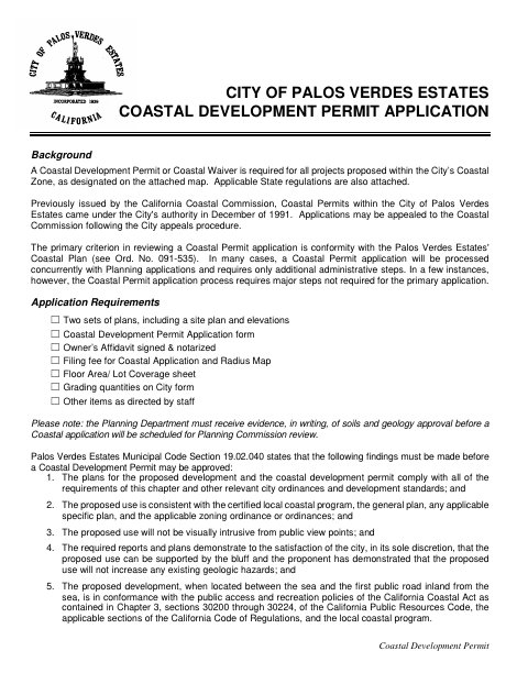 First page of the Coastal Development Permit Application