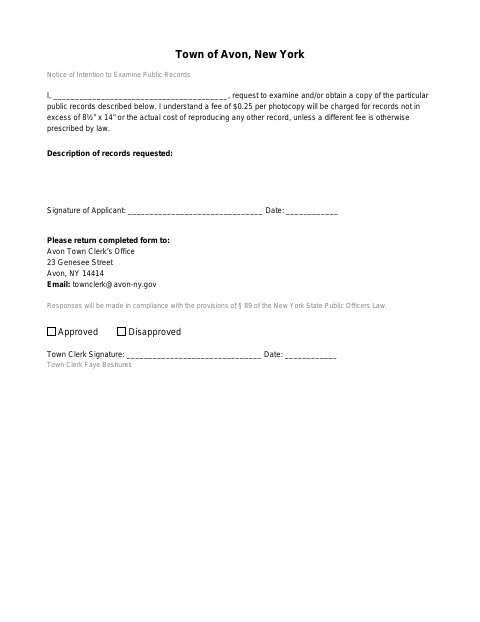 First page of the Notice of Intention to Examine Public Records
