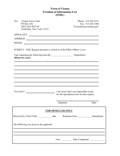 First page of the Freedom of Information Law (FOIL) Request