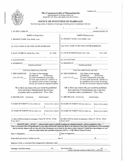 First page of the Notice of Intention of Marriage