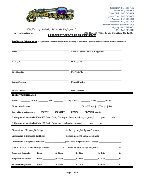 First page of the Application for Area Variance