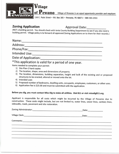First page of the Zoning Application