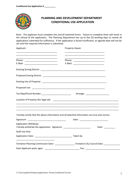 First page of the Conditional Use Application