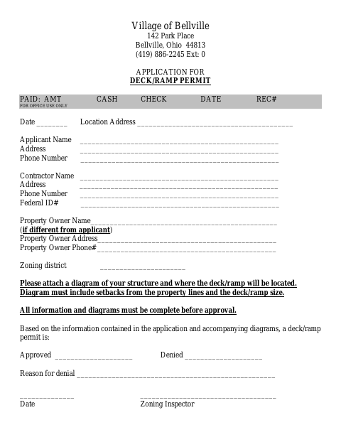 First page of the Application for Deck/Ramp Permit