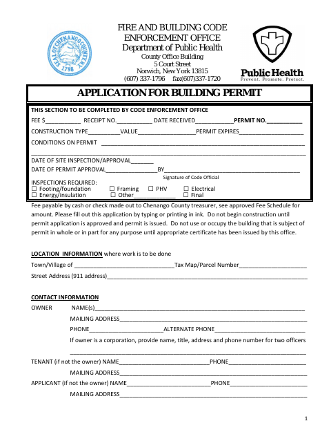 First page of the Application for Building Permit