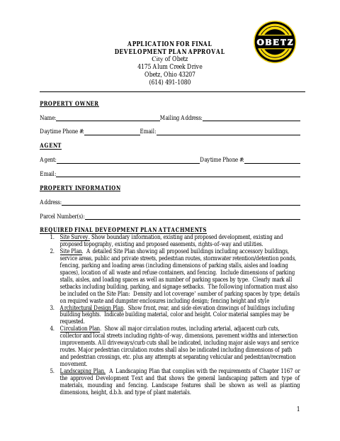 First page of the Application for Final Development Plan Approval