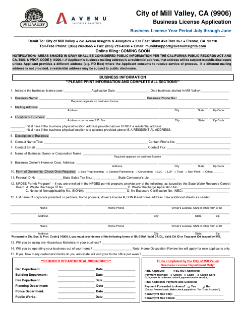 First page of the New Business Application