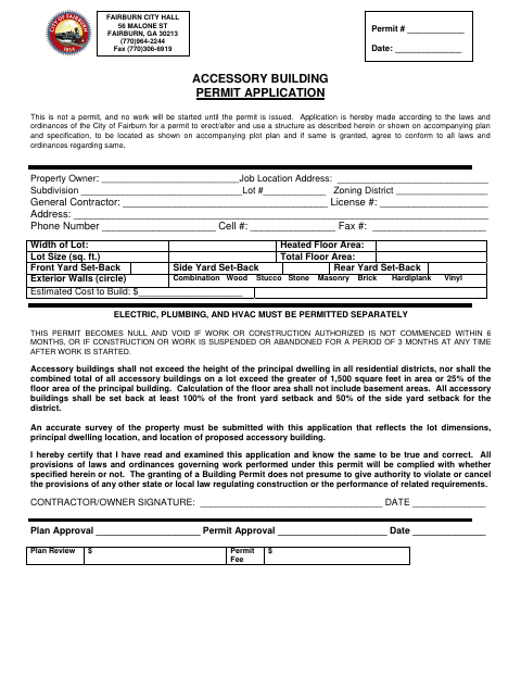 First page of the Accessory Building Permit Application