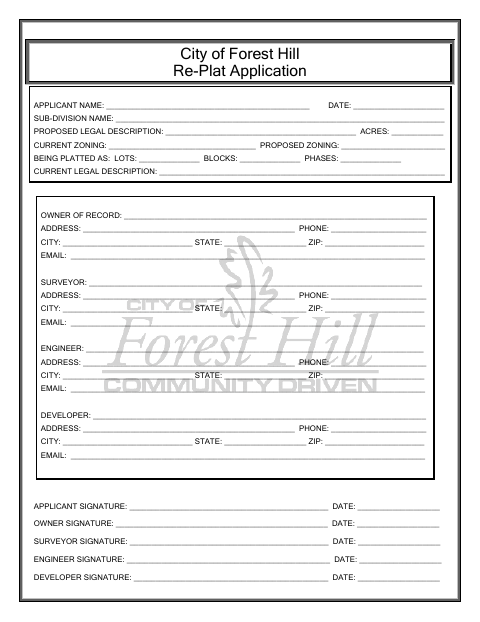 First page of the Replat Application
