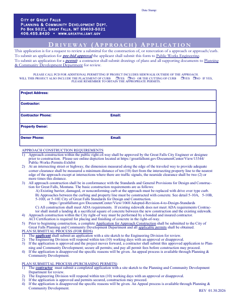 First page of the Driveway (Approach) Application