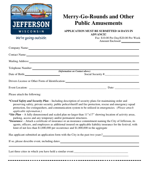 First page of the Merry-Go-Rounds and Other Public Amusements Application