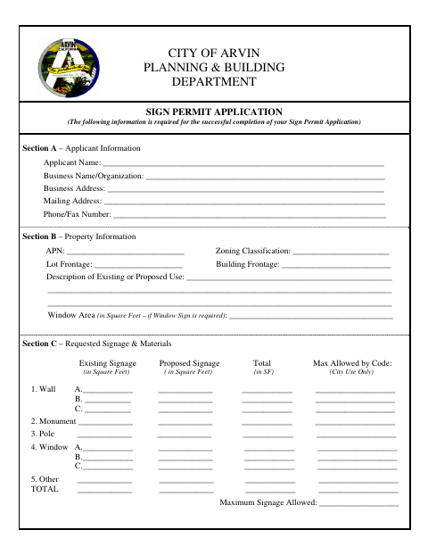 First page of the Sign Permit Application