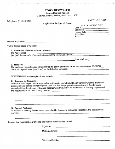 First page of the Application for Special Permit