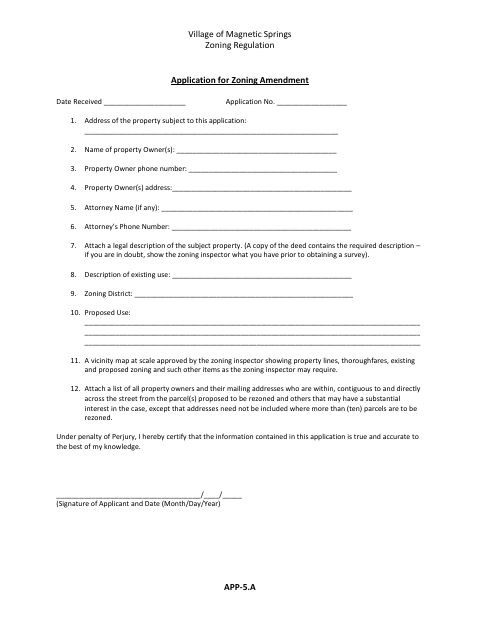 First page of the Application for Zoning Amendment