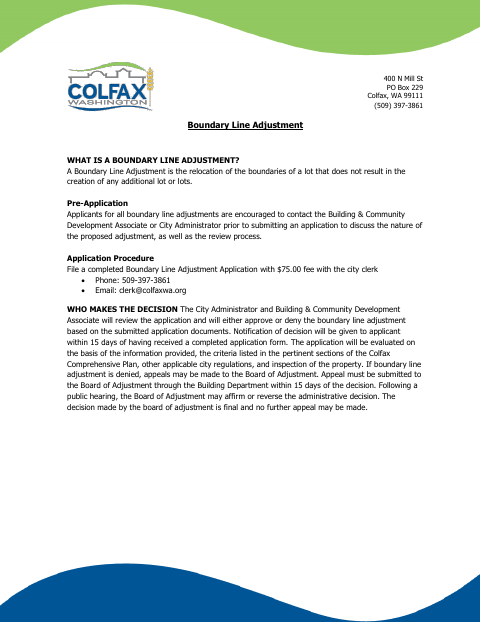 First page of the Boundary Line Adjustment Application