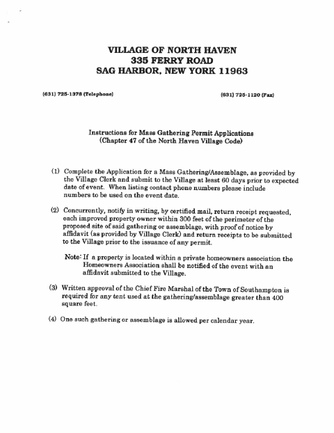 First page of the Mass Gathering Permit Application