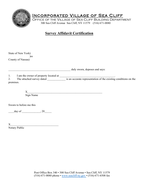First page of the Survey Affidavit Certification