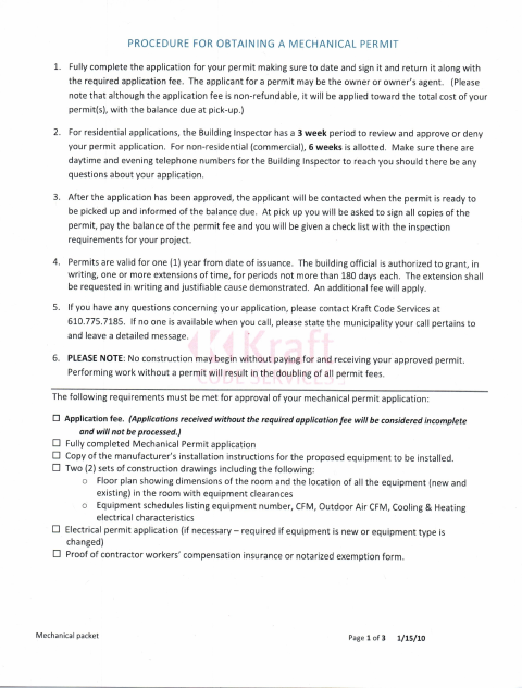 First page of the Mechanical Permit Application