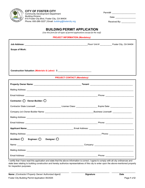 First page of the Building Permit Application