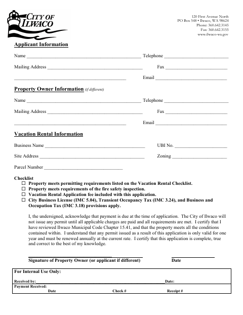 First page of the Vacation Rental Application and Checklist