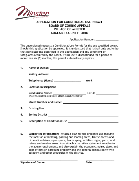 First page of the Application for Conditional Use Permit