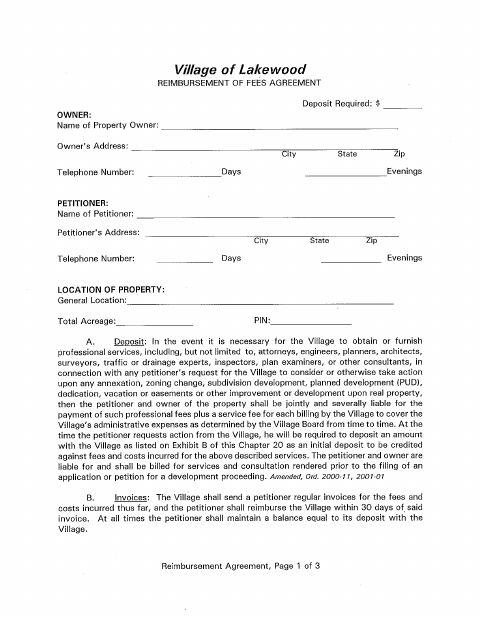 First page of the Reimbursement of Fees Agreement