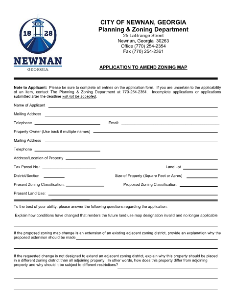 First page of the Application to Amend Zoning Map (Rezoning) Owner Authorization