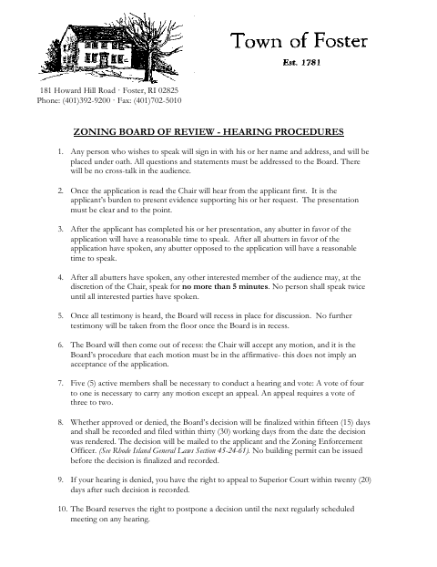 First page of the Zoning Board of Review Application