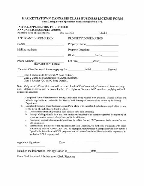 First page of the Cannabis Class Business License Application