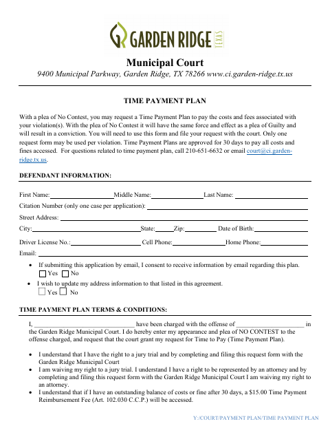 First page of the Time Payment Plan