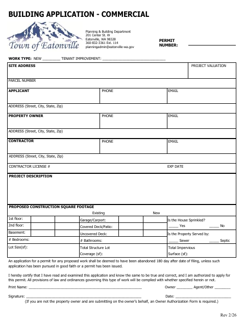First page of the Commercial Building Application