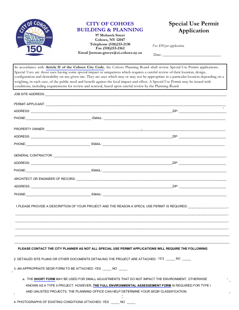First page of the Special Use Permit Application