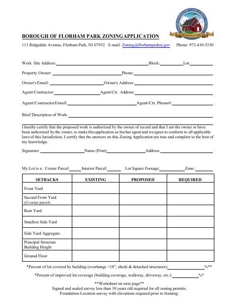 First page of the Zoning Application