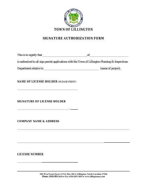 First page of the Signature Authorization Form