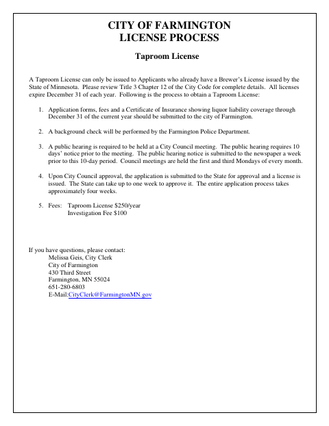 First page of the Brewer’s Taproom License Application