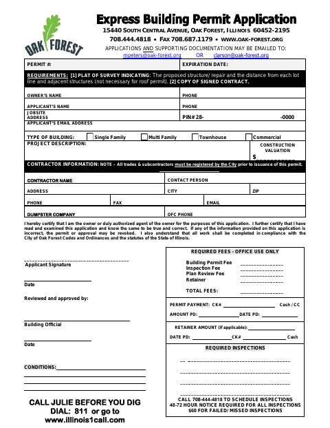 First page of the Building Permit Application