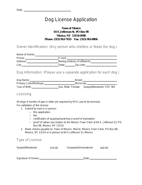 First page of the Dog License Application