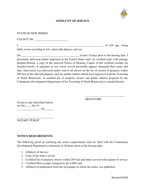 First page of the Affidavit of Service of Notice