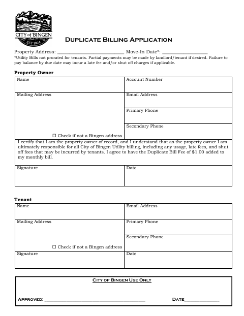 First page of the Duplicate Billing Application