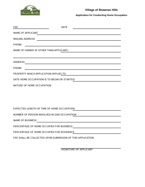 First page of the Application for Conducting a Home Occupation